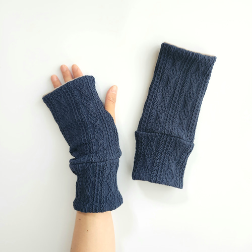 アランニット×もちもちボアのハンドウォーマー/アームウォーマー/手袋