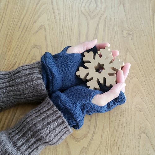 アランニット×もちもちボアのハンドウォーマー/アームウォーマー/手袋