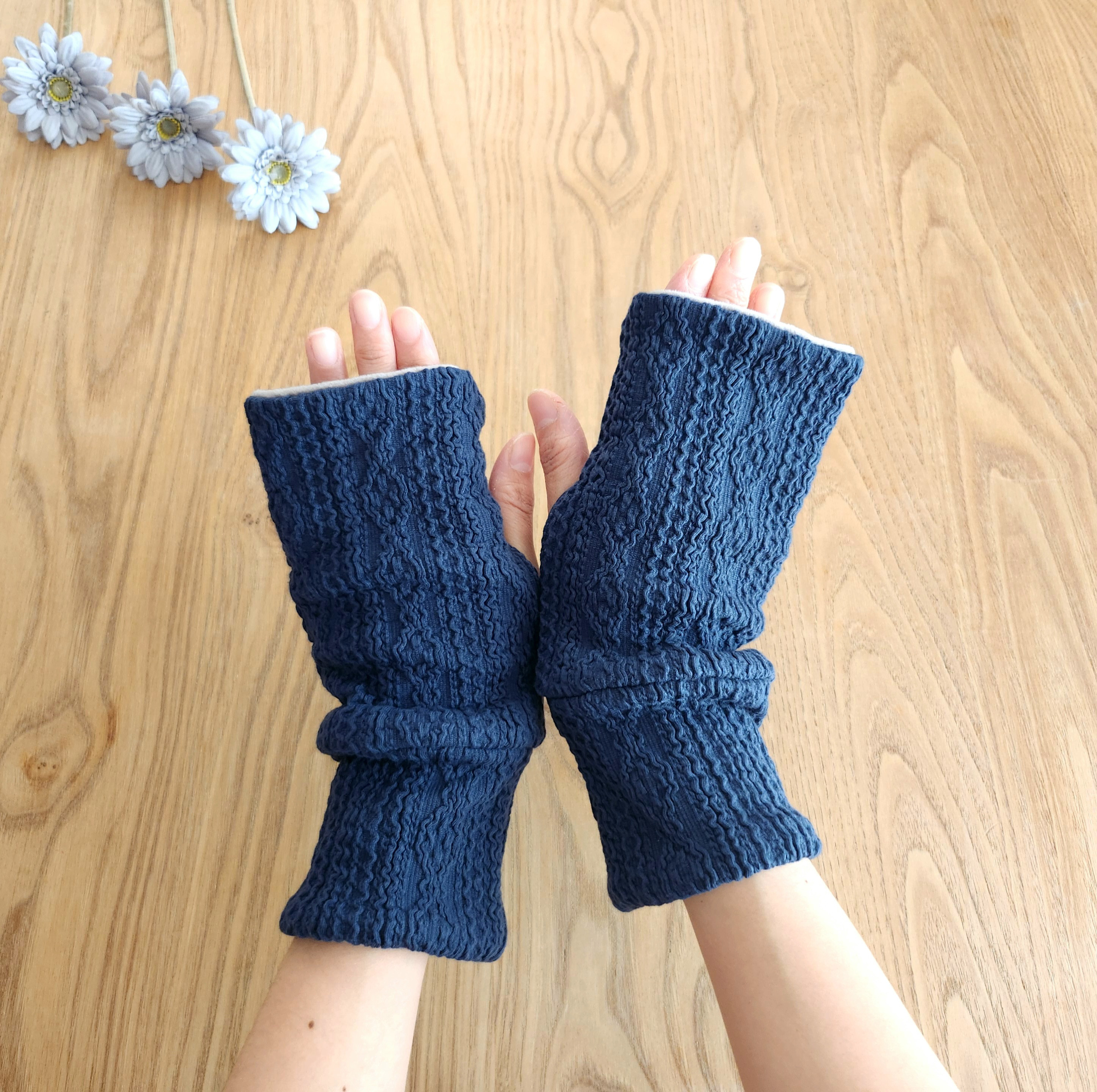 アランニット×もちもちボアのハンドウォーマー/アームウォーマー/手袋