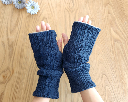 アランニット×もちもちボアのハンドウォーマー/アームウォーマー/手袋