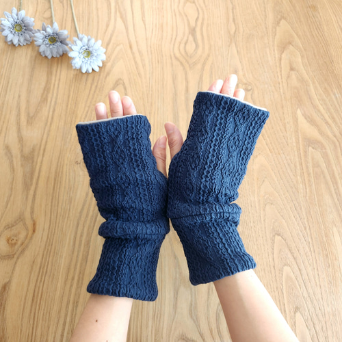 アランニット×もちもちボアのハンドウォーマー/アームウォーマー/手袋