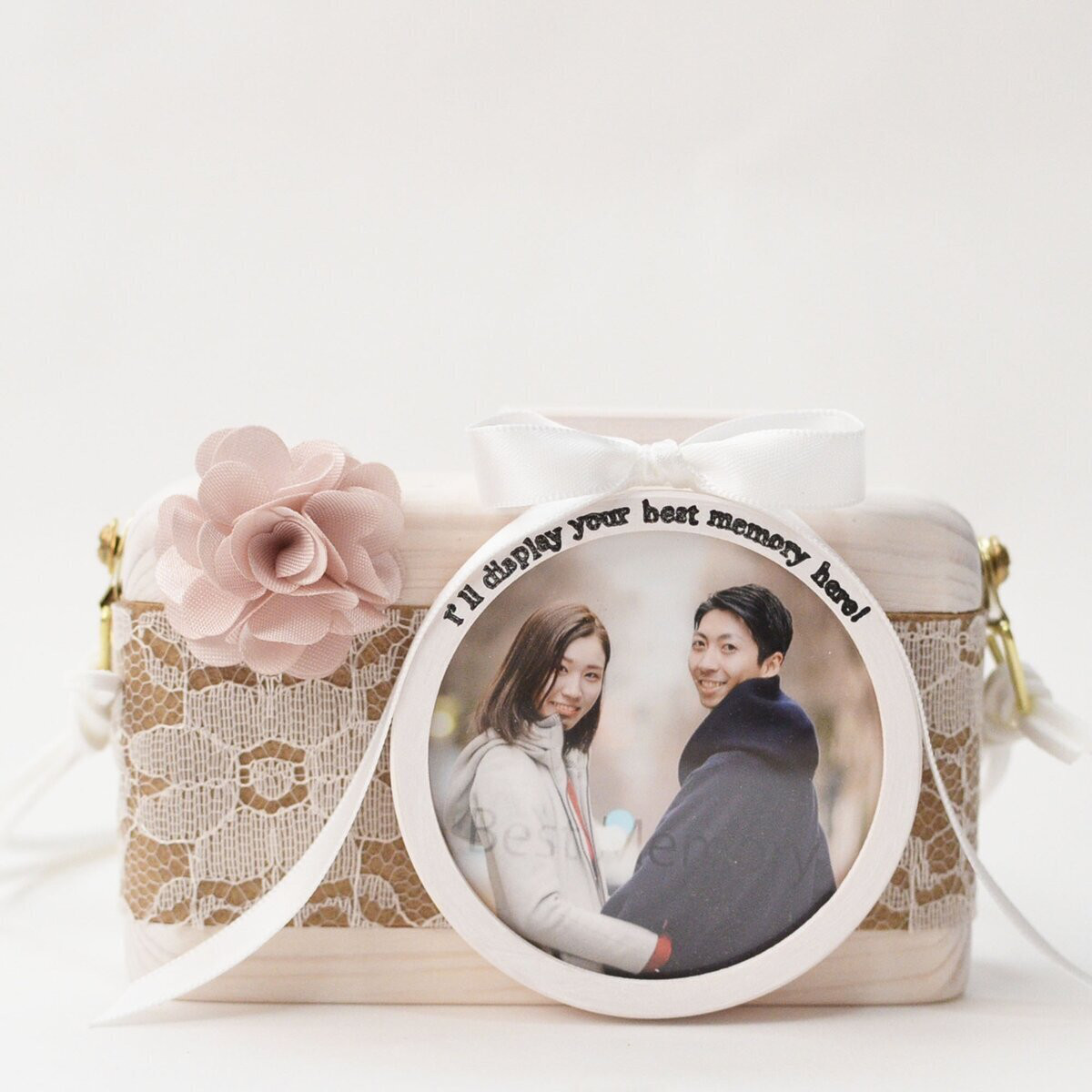 冬限定2025 カメラ好きな方への結婚祝いに！レース付カメラ型フォトフレーム（柄付きベージュ）