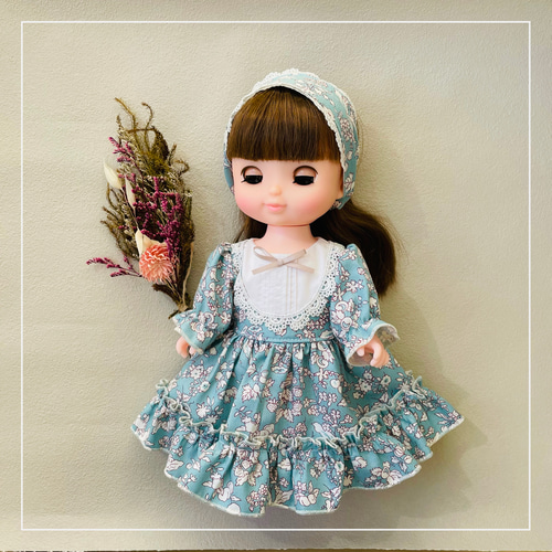 ソランちゃん 服 レミンちゃん 服】リバティ レトロ ワンピース ブルー 