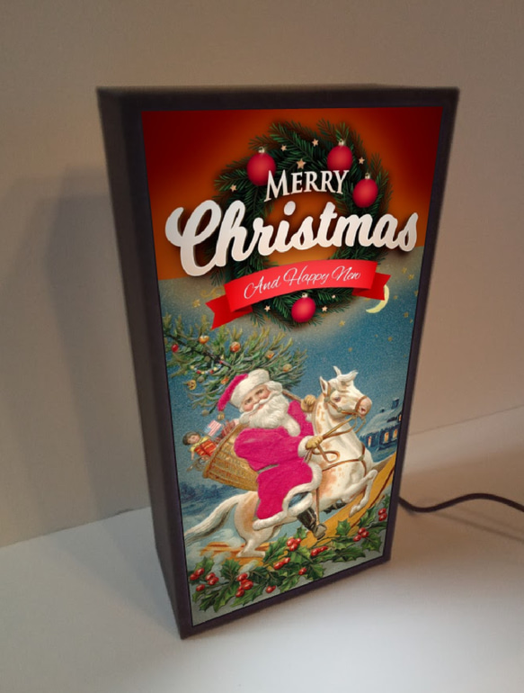 メリークリスマス クリスマス サンタクロース ツリー リース レトロ ミニチュア ランプ 看板 置物 雑貨 ライトBOX 2枚目の画像