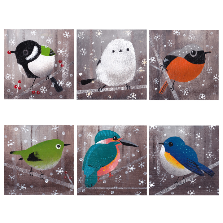 「一石二鳥」　シマエナガ　油絵　ミニ絵画　原画