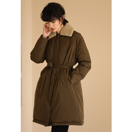 ロングダウンコート ダウンジャケット ファー襟 アーミーグリーン S-L