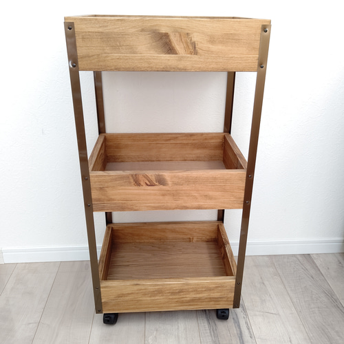 3段木製バスケットトローリー キッチンワゴン 3段木製バスケットトローリー キッチンワゴン その他家具 OC Handmade