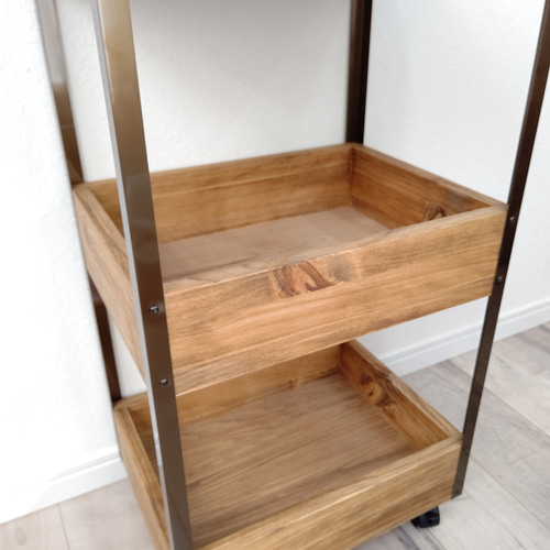 3段木製バスケットトローリー キッチンワゴン その他家具 OC