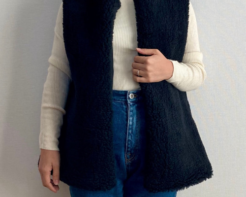 ブラック再再再販❤️‍ボアベスト 裏地→コットン100%で軽くて暖かい