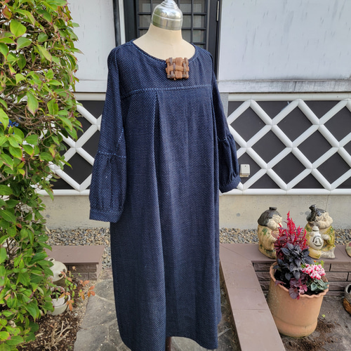 着物リメイク 古布 手作り 蚊絣 ワンピース ワンピース hanahukujun  