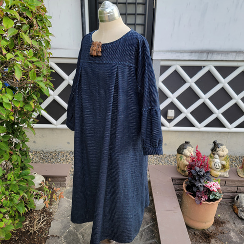 着物リメイク 古布 手作り 蚊絣 ワンピース ワンピース hanahukujun