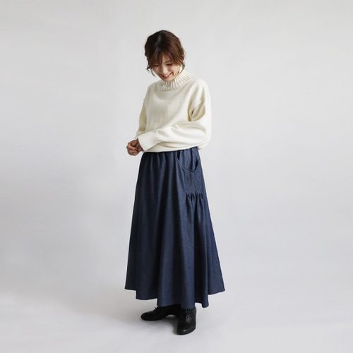 ラスト1 85cm丈 サイド横ギャザー 縦つまみ細工タック入