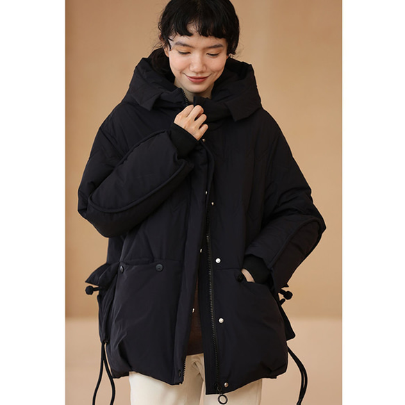 ブラック ダウンジャケット フード付き ブラック フード付きダウンジャケット