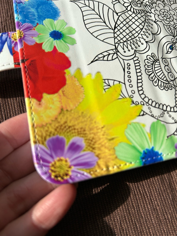 【白ガネーシャ】アジアンアートiPhone＆スマホケース　iPhone 15手帳型〈送料無料〉 15枚目の画像
