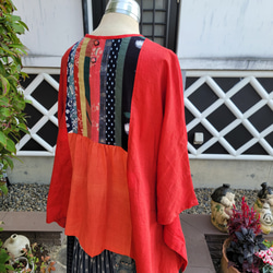 着物リメイク　古布　手作り　紅花染め　ブラウス 8枚目の画像