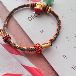 クリスマス特集　幸運ロープ赤x緑x金の雪だるま編み込みブレスレット　ギフト　瑪瑙 4枚目の画像