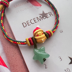 クリスマス特集　幸運ロープ赤x緑x金の雪だるま編み込みブレスレット　ギフト　瑪瑙 5枚目の画像