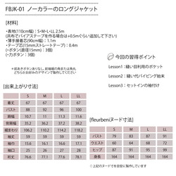 【型紙】ノーカラーのロングジャケット(FBJK-01)パターン・レシピ付き 8枚目の画像