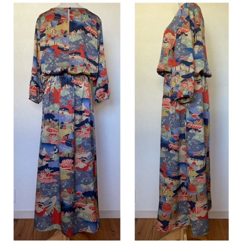 着物リメイクワンピース3426 着物リメイクマキシ丈ワンピース/個性柄 コート Futari 通販