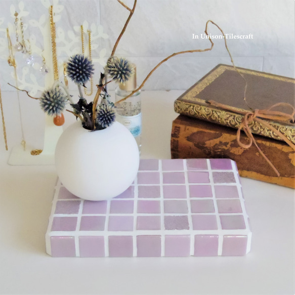 [新品/訂製] 光澤珍珠混合粉紅馬賽克瓷磚展示托盤 M 尺寸（配件支架/固定裝置） 第12張的照片