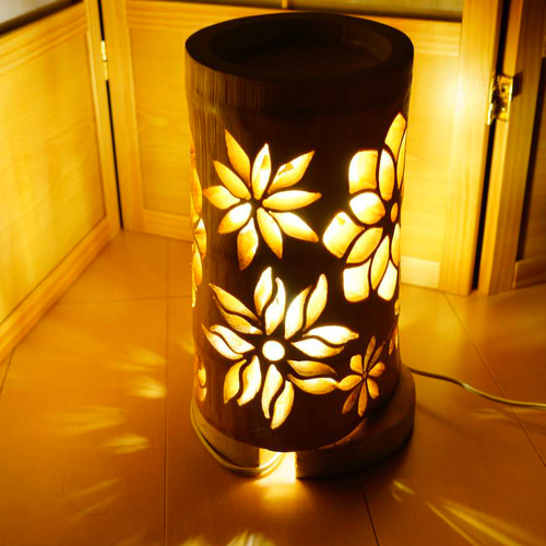 竹灯り・竹あかり・竹灯籠・竹灯篭 全面彫り～癒しの灯り☆木