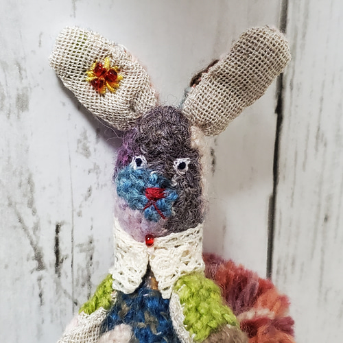 わんちゃん:ハンドメイド　ダーニング刺繍指人形　うさぎ わんちゃん様専用:ハンドメイド ダーニング刺繍指人形 うさぎ