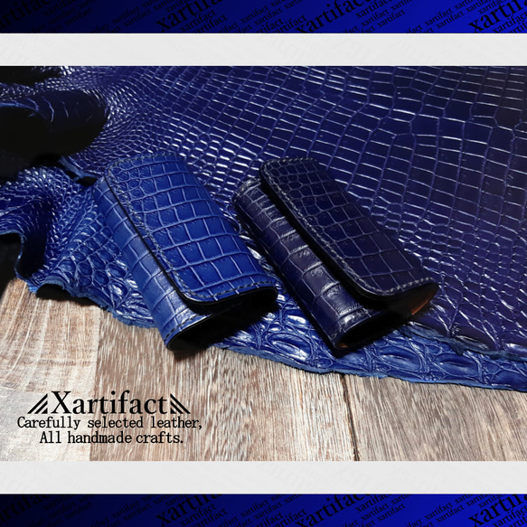 本藍染めポロサス】本藍染めスモールクロコダイル(2色)3つ折りボタン