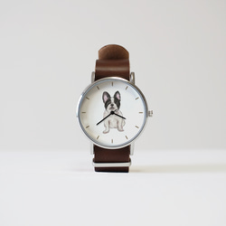 白黒フレンチブルドッグの腕時計 1枚目の画像