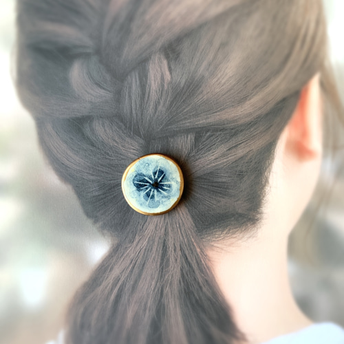 お花 陶器 金継ぎ ライン ヘアアクセサリー ヘアゴム ポニーフック