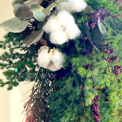 【全て国産花材】フレッシュ針葉樹とコットンのスワッグ✳︎送料差額負担 2枚目の画像