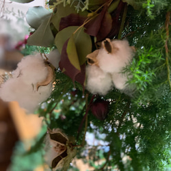 【全て国産花材】フレッシュ針葉樹とコットンのスワッグ✳︎送料差額負担 4枚目の画像