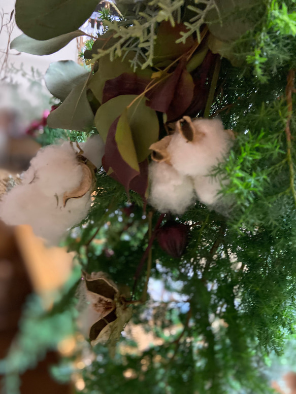 【全て国産花材】フレッシュ針葉樹とコットンのスワッグ✳︎送料差額負担 4枚目の画像