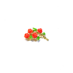 Jul’s尋愛綺夢-vintage*花園裡的玫瑰*精緻珊瑚橘玫瑰綠葉金色小胸針別針 第2張的照片