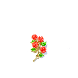 Jul’s尋愛綺夢-vintage*花園裡的玫瑰*精緻珊瑚橘玫瑰綠葉金色小胸針別針 第5張的照片