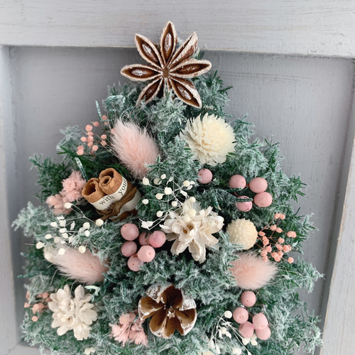 クリスマスツリー ボードアレンジ【フロスティピンク】 プリザーブド