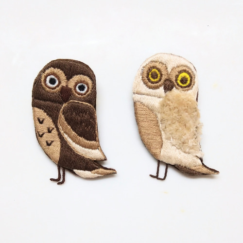 送料無料】刺繍で作る幸運を呼ぶ「幸せのふくろう」のブローチ