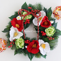 椿・葉牡丹の和風リース＜アーティフィシャルフラワー＞新春・お正月