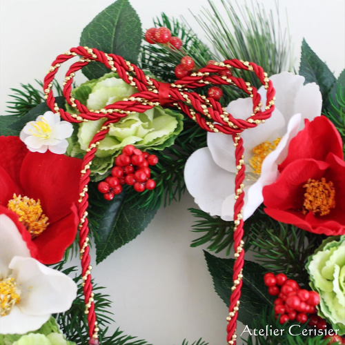 椿・葉牡丹の和風リース＜アーティフィシャルフラワー＞新春・お正月