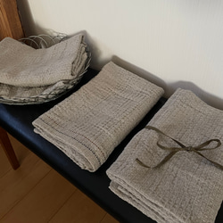 リネン ワッフル 25番手 刺し子のライン入り バスタオル・膝掛けなどに