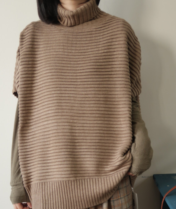 ベストセーター・厚くベスト・トップス上着・ウールットセーター・秋冬・半袖タートルネックセーター 2枚目の画像