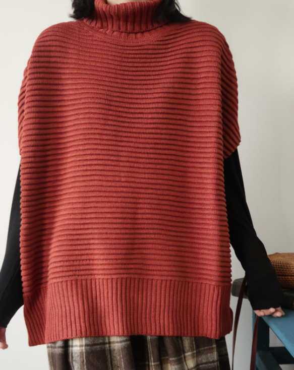ベストセーター・厚くベスト・トップス上着・ウールットセーター・秋冬・半袖タートルネックセーター 5枚目の画像