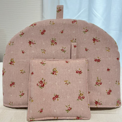 ティーコゼー　マット付き　ピンク小花 2枚目の画像