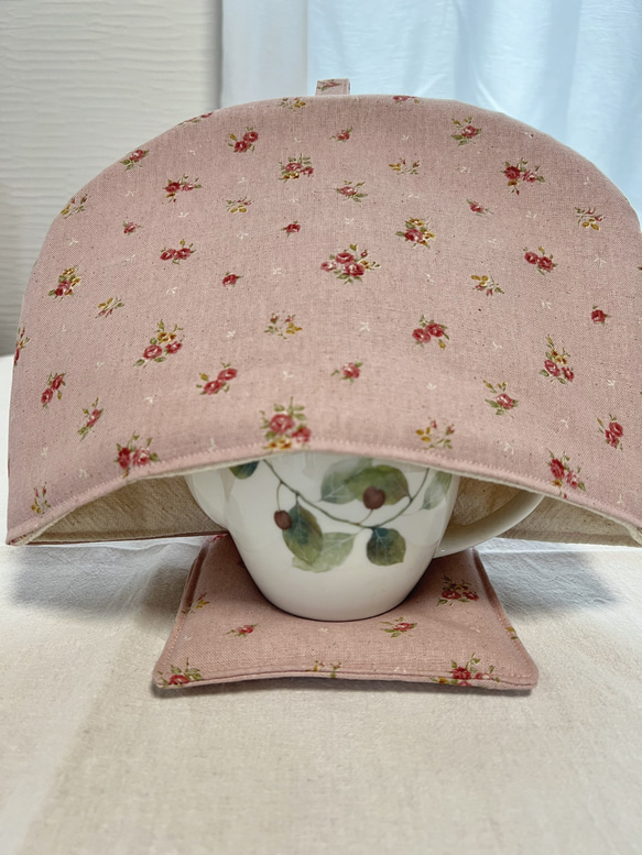 ティーコゼー　マット付き　ピンク小花 6枚目の画像