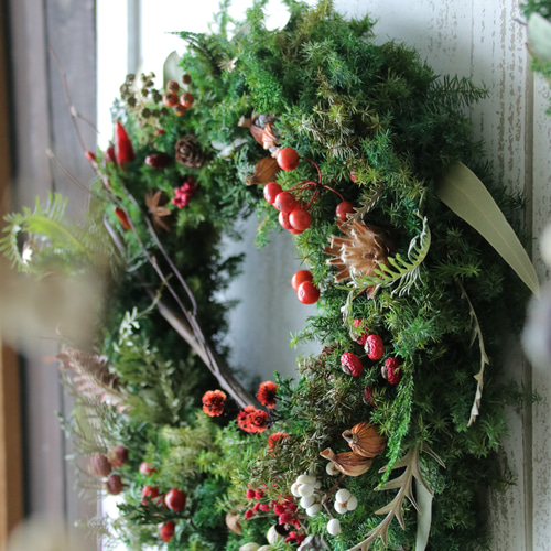 クリスマスリース*ボタニカル／プリザーブドフラワー Lサイズ