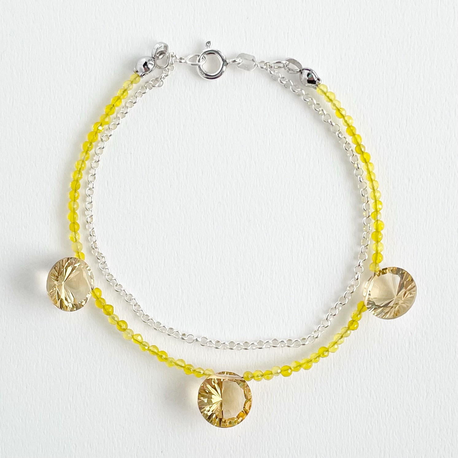 silver925チェーン　天然石2連ブレスレット　シトリン