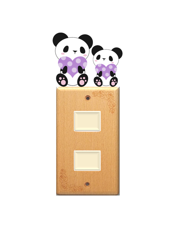 パンダと水玉ハートのウォールステッカー(紫) 1枚目の画像
