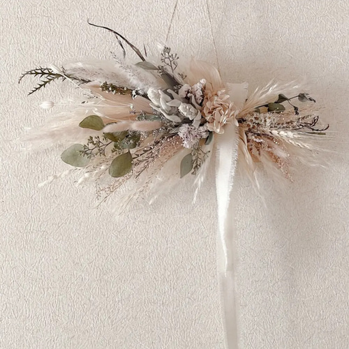 横向きスワッグ ベージュピンク ドライフラワー 横長スワッグ スワッグ