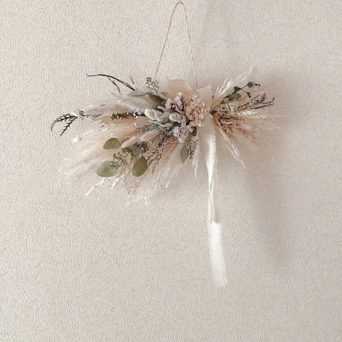 横向きスワッグ ベージュピンク ドライフラワー 横長スワッグ スワッグ