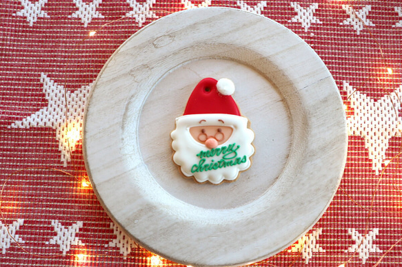 クリスマスオーナメント サンタフェイス アイシングクッキー 3枚目の画像