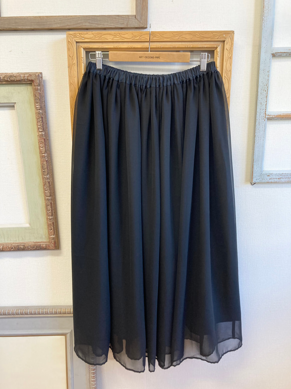 セール価格★大人ロングスカート❤️シースルーシフォン素材のマキシ丈ロングスカート 黒（サイズフリー L〜 L L） 1枚目の画像